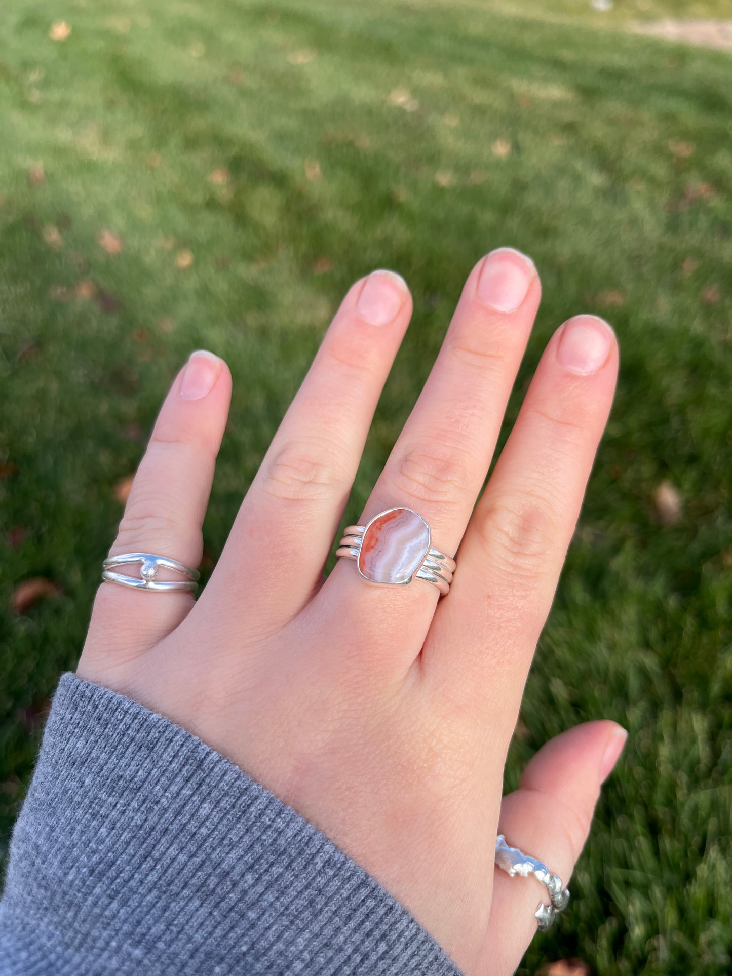 Carnelian Triple Band Ring Sz 10