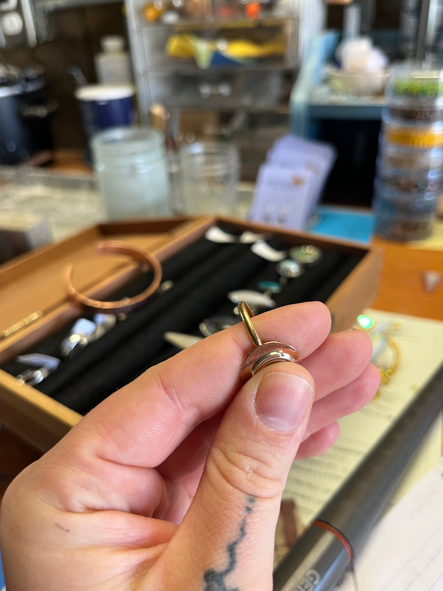 Mixed Metal Spiral Shield Ring Sz. 7