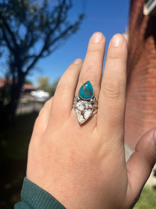 Egyptian Turquoise & Whitehorse Triple Band Ring Sz 8.25