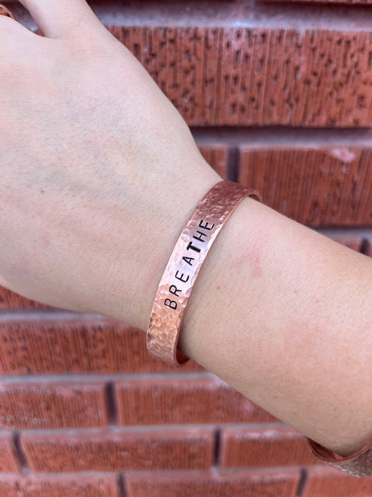 “Breathe” Stamped Copper Cuff