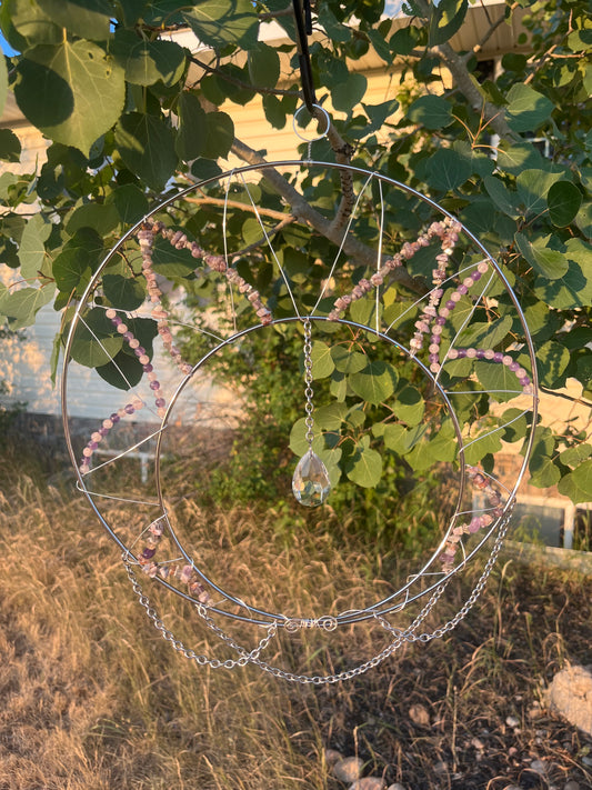 Rose Quartz & Amethyst Round Suncatcher 12"