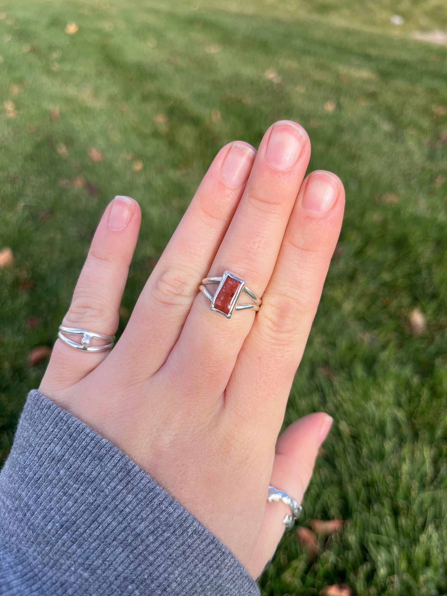 Red Jasper Split Band Ring Sz 7.75