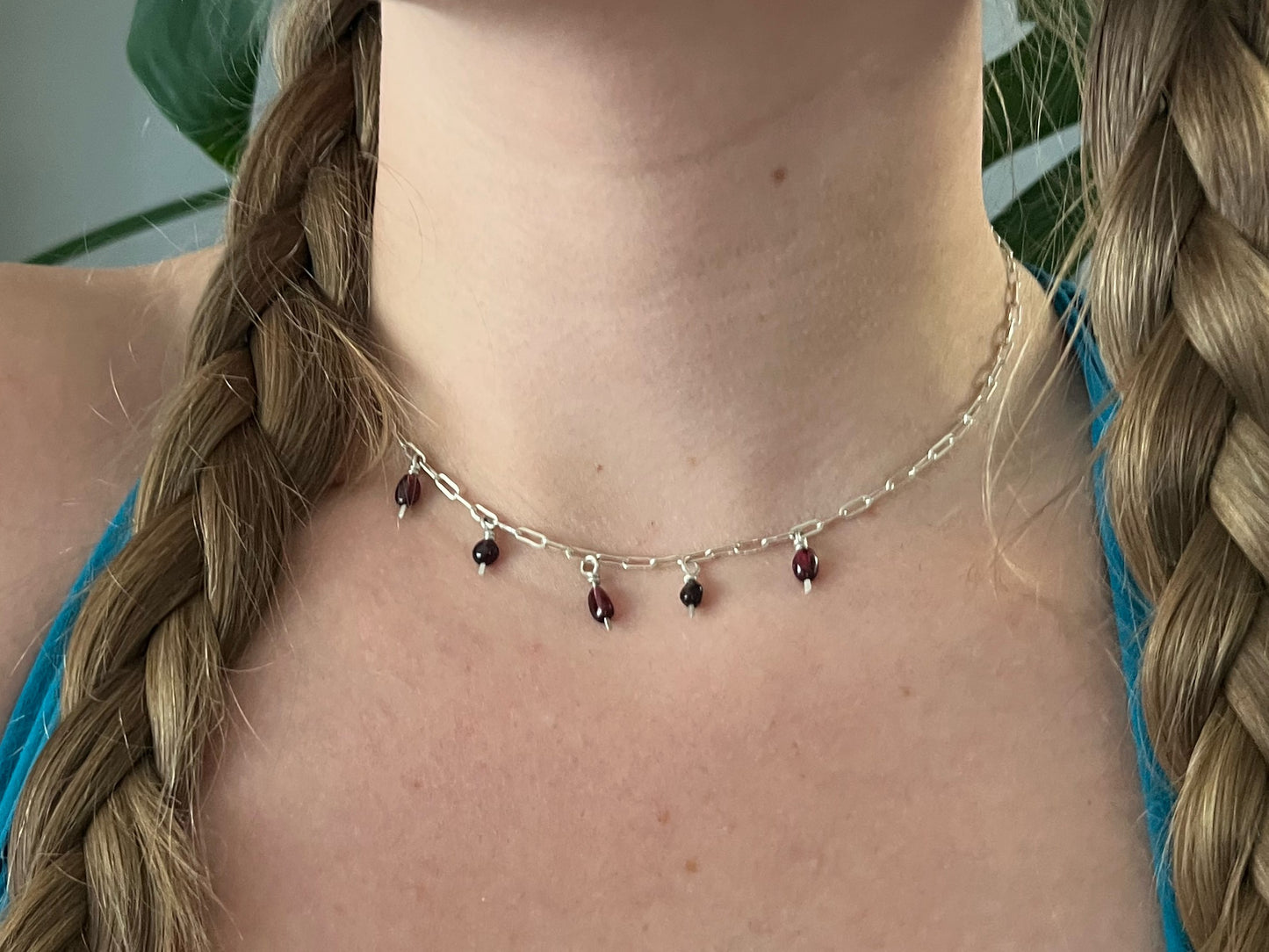 Garnet Paperclip Chain Necklace