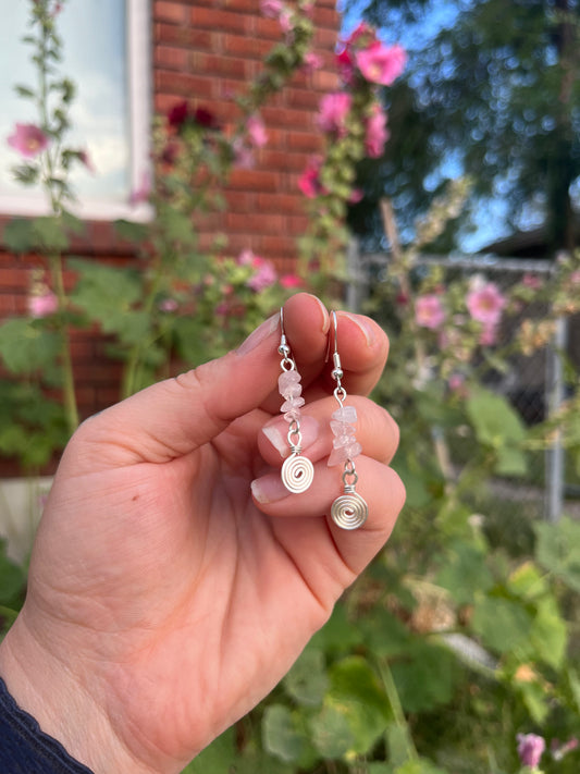 Mini Rose Quartz Spiral Drops