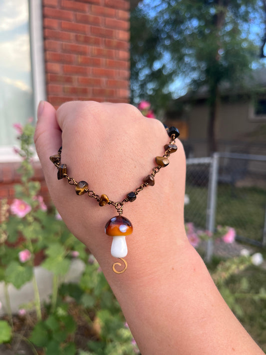 Mushroom Necklace w/ Tigers Eye and Obsidian