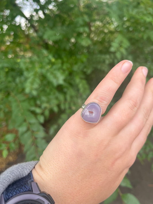 Purple Agate Geode Ring sz 6.25
