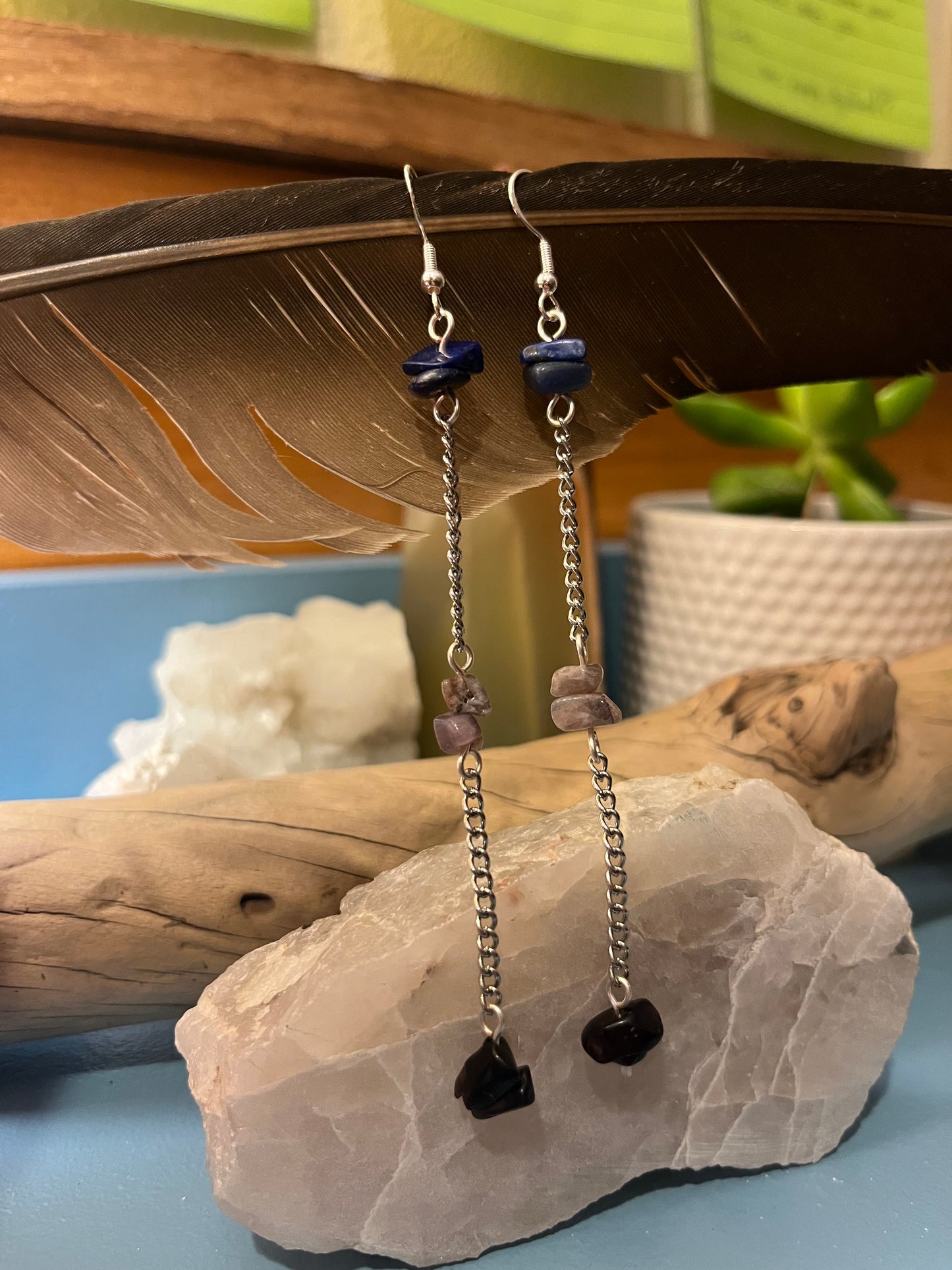 Elegant Dangles w/ Lapis, Purple Lace Agate, and Obsidian